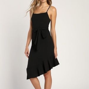 Brand New Lulus Black Asymmetrical Ruffled Midi Dress Size Small